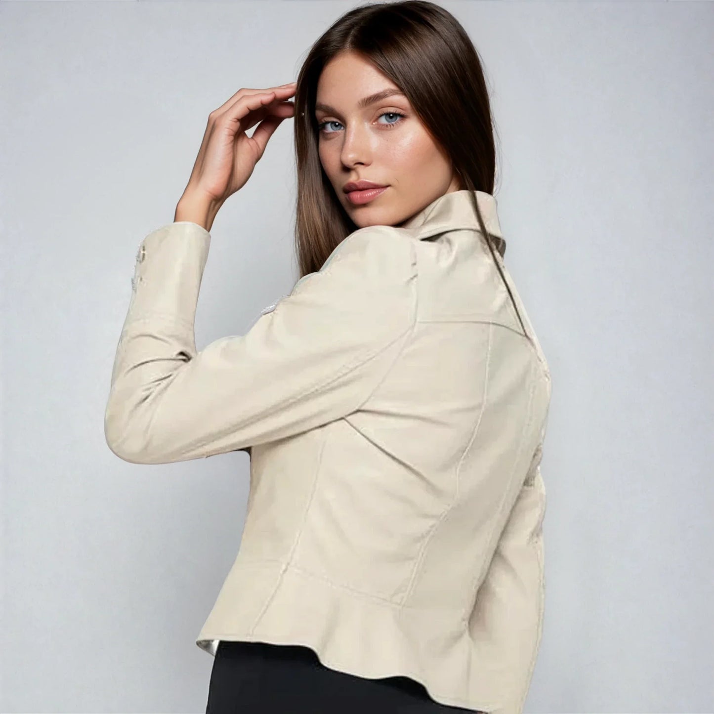 Ready in 5 Vegan Leather Peplum Jacket