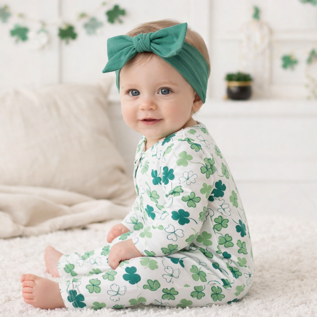 Shamrock Zip Romper – Convertible Cuff Bamboo Irish Sleeper