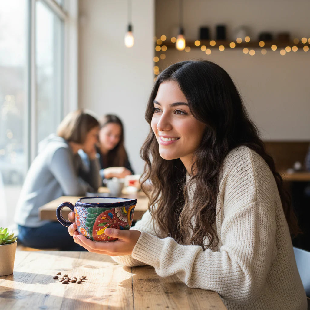 Colorful Talavera Heart Mug | Handmade Mexican Pottery Cup