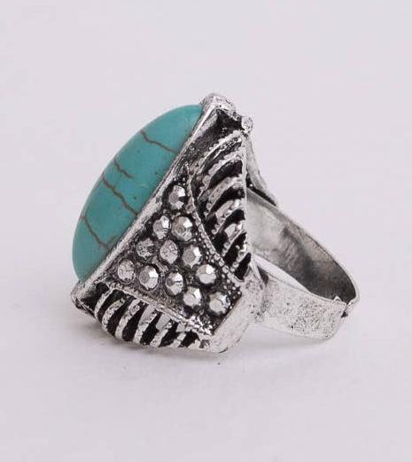Classic Silver-Plated Marquise Adjustable Turquoise Ring *Unbeatable Price*