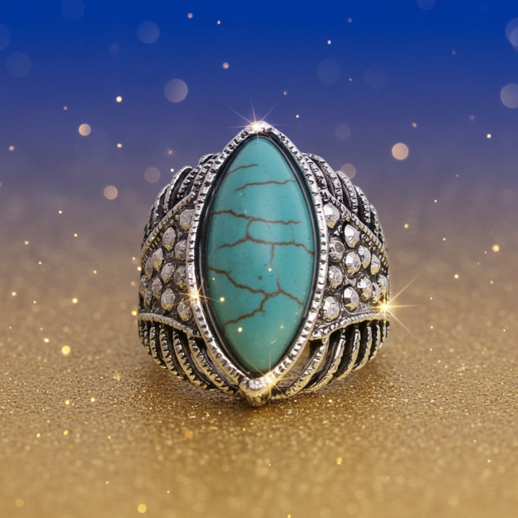 Classic Silver-Plated Marquise Adjustable Turquoise Ring *Unbeatable Price*