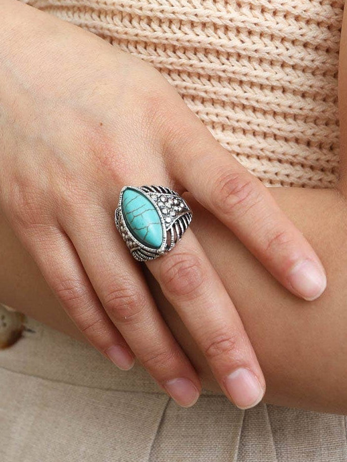 Classic Silver-Plated Marquise Adjustable Turquoise Ring *Unbeatable Price*