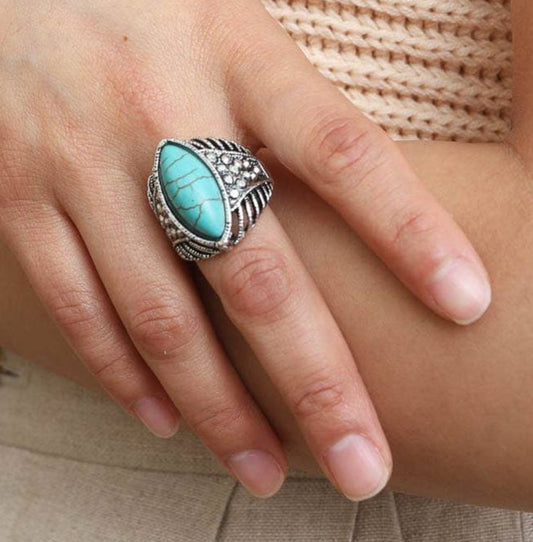 Classic Marquise Adjustable Turquoise Ring | Western Inspired Diamond Shaped Fashion Jewelry