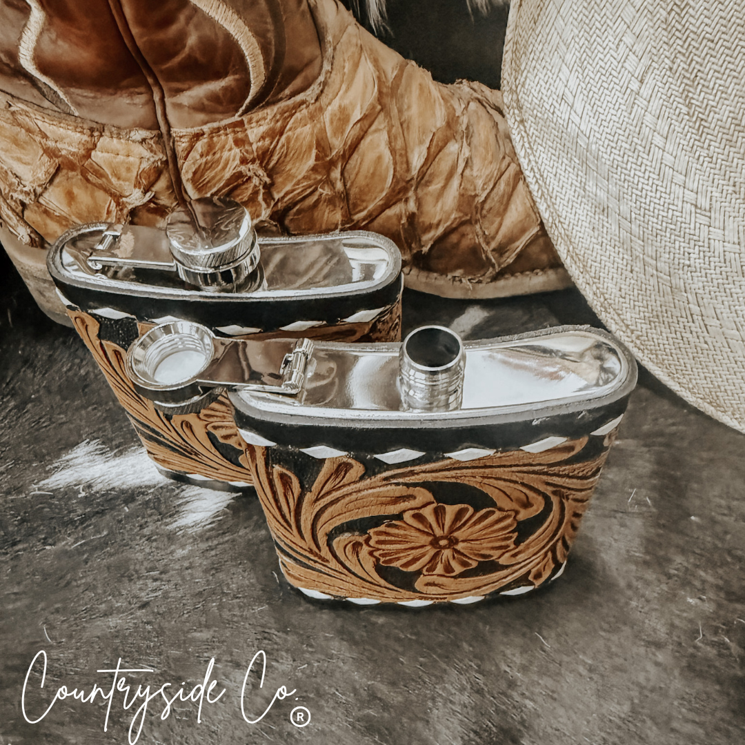 Legend Tooled  Leather Flask