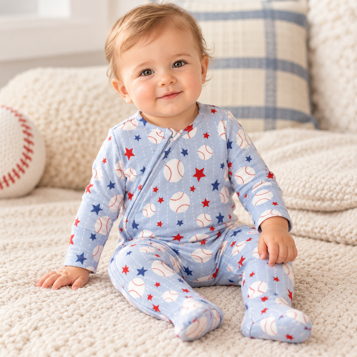 Grand Slam Baseball Bamboo Zipper Romper