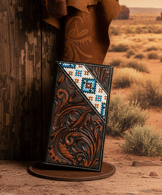 3D Resin Bead Inlay (Black / Brown) - Men's Rodeo Wallet
