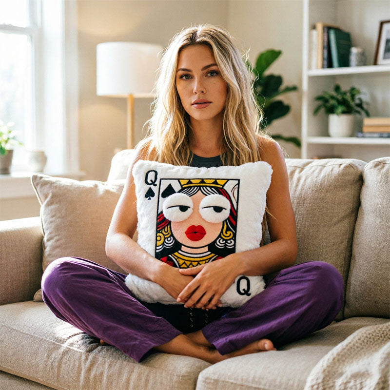 Quirky Embroidered Square Throw Pillow