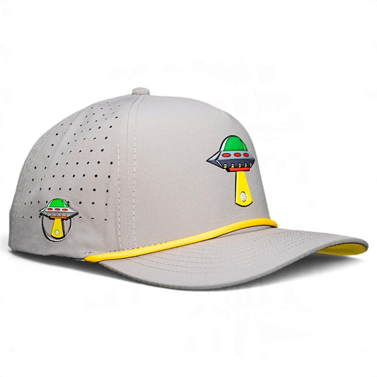 UFO Golf Hat | Snapback Cap | Built-in Magnetic Ball Marker Holder + Marker Included | Adjustable | Alien Gray