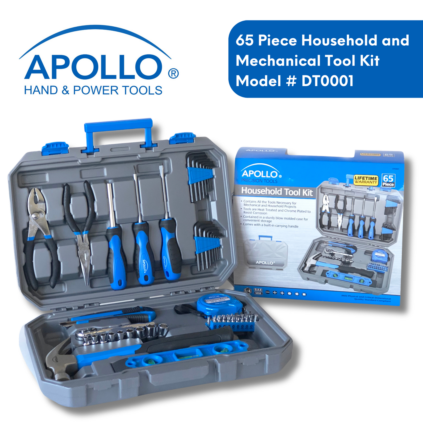 65 Piece Household and Mechanical Tool Set