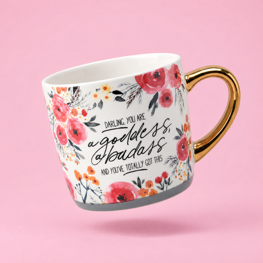 Darling You Are A Goddess A Badass Cozy Gold Handle Mug | Stoneware Coffee Tea Cup | 15oz
