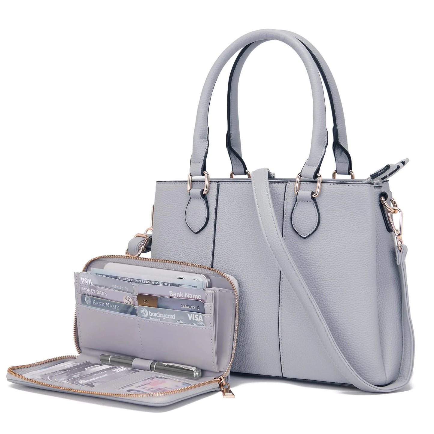 PU Leather Purse and Wallet Crossbody Top Handle Tote Bag