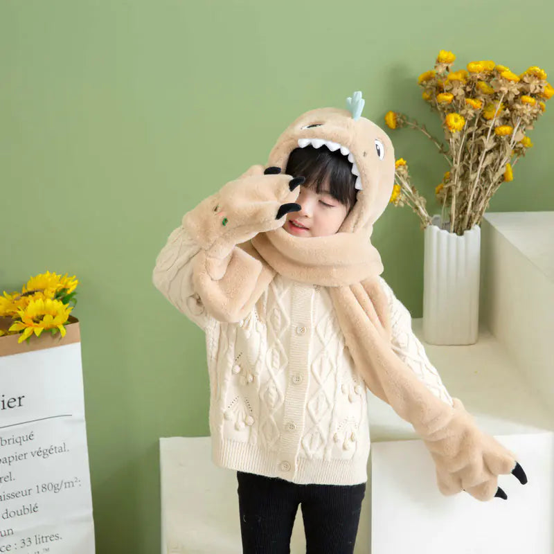 Warm Dinosaur Hat and Scarf Set