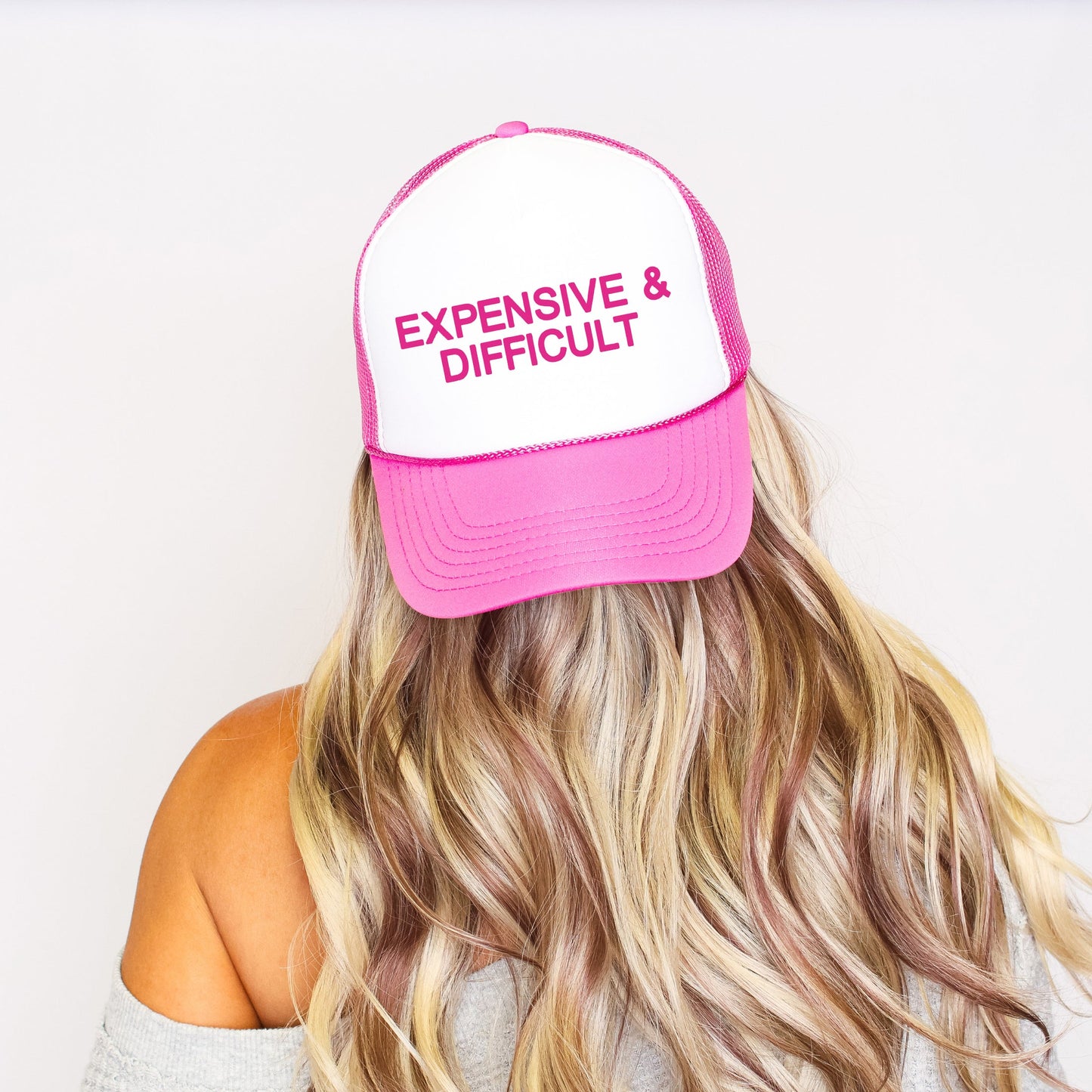 Expensive & Difficult, Sassy, Funny, Bright Pink Snapback Trucker Hat