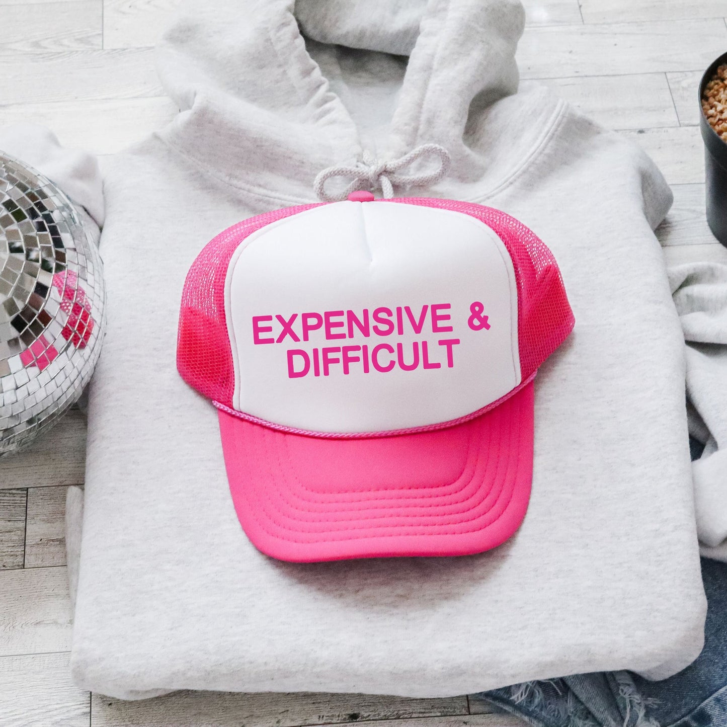 Expensive & Difficult, Sassy, Funny, Bright Pink Snapback Trucker Hat