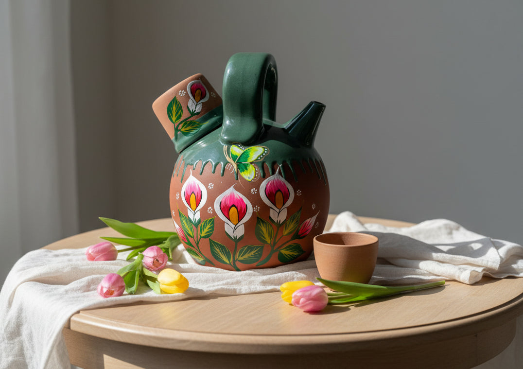 Handcrafted Artisan Water Boiler Pitcher with Matching Cup