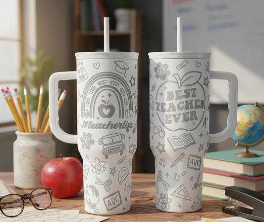 White Teacher Slidemate | Slider Tumbler with Handle 40oz
