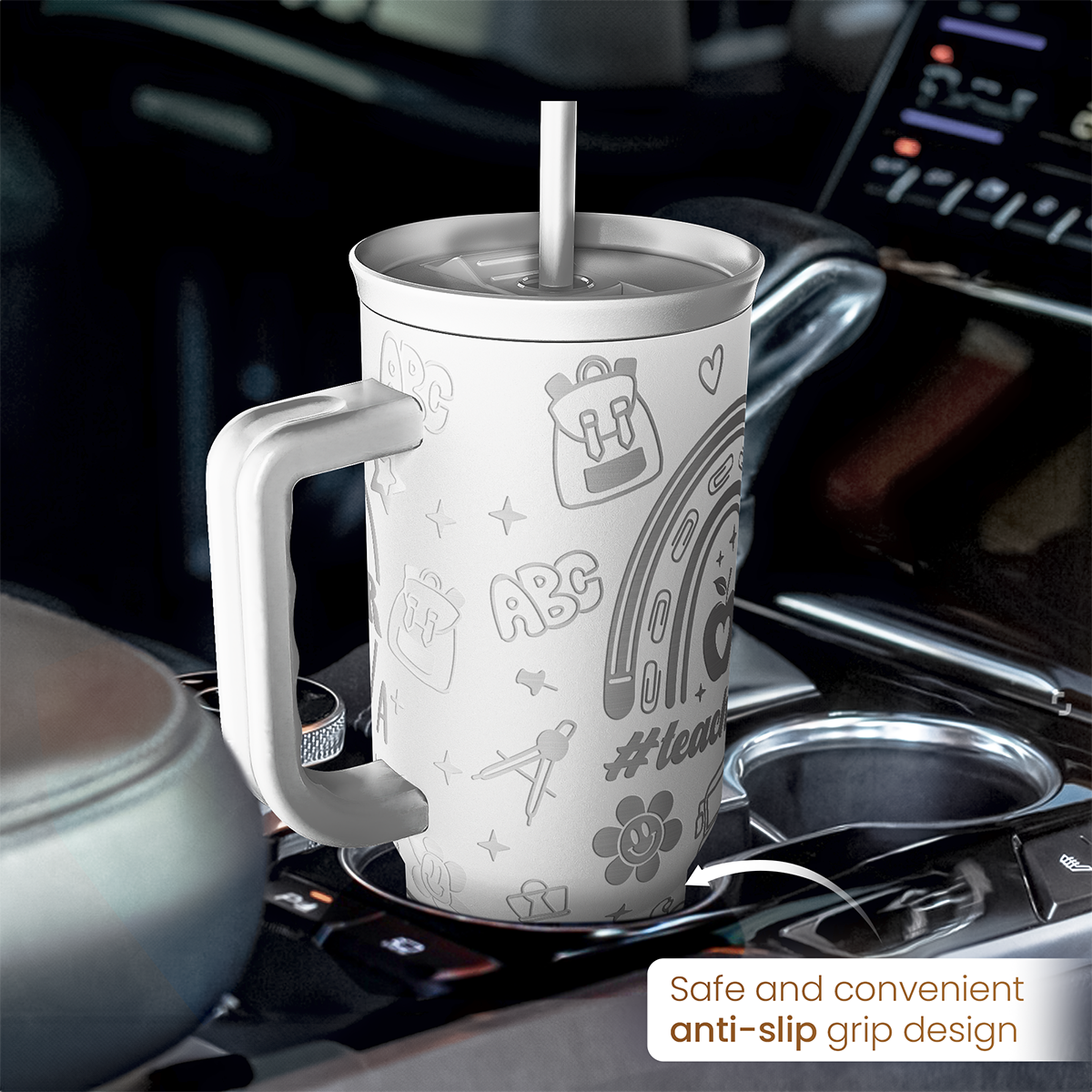 Best Teacher Ever Tumbler 40oz, Stainless Steel Insulated Coffee Travel Cups with Handle, Teacher Appreciation Gifts for Women, Teachers Gift for Valentines Farewell Birthday Christmas Teacher's Day