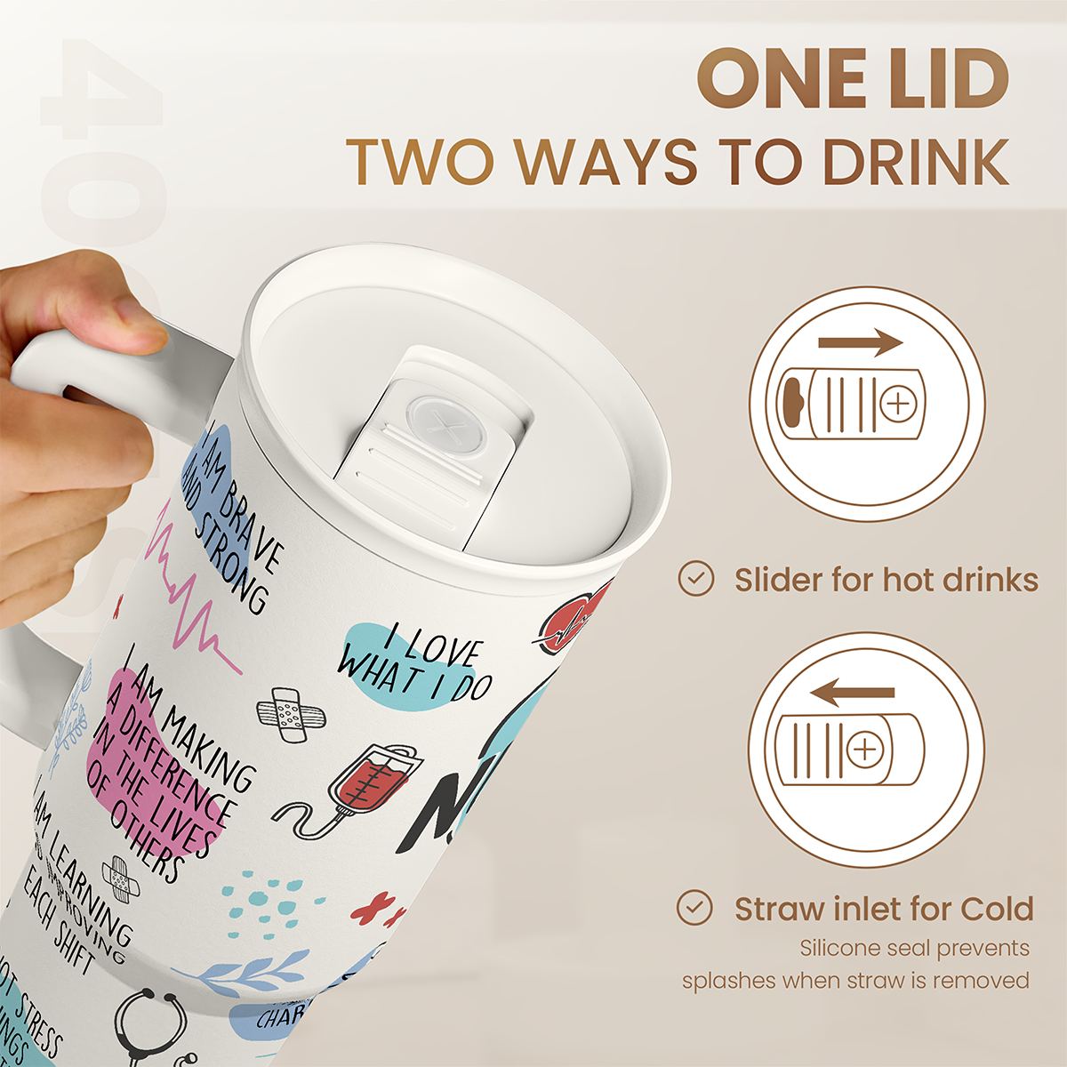 Nurse Tumbler with Handle 40oz, Inspiration Affirmations Coffee Travel Mug Cups with Straw, Nurse Appreciation Gifts for Women Female Nurses, Nursing Gift for Birthday Christmas Nurse Week