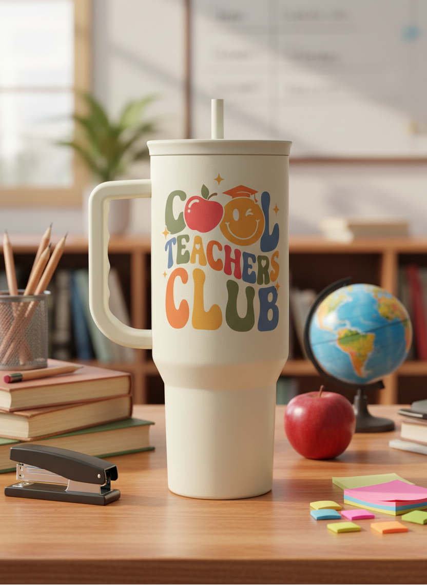 Cool Teacher Club Tumbler 40oz, Stainless Steel Insulated Coffee Travel Cup with Handle, Teacher Appreciation Gifts for Women, Teachers Gift for Valentines Birthday Farewell Christmas Teacher's Day
