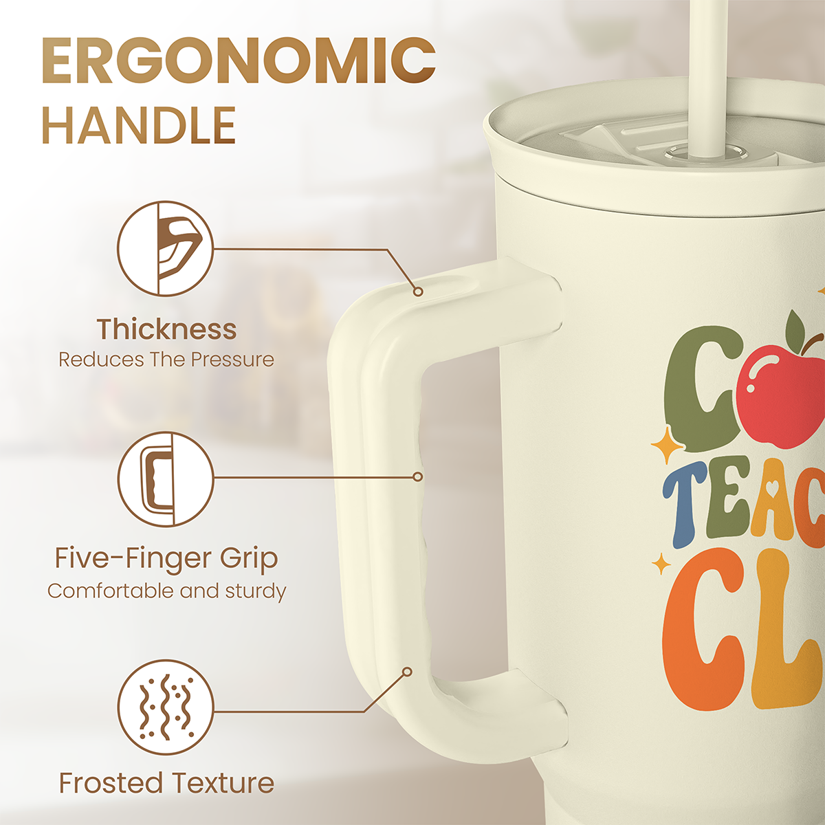 Cool Teacher Club Tumbler 40oz, Stainless Steel Insulated Coffee Travel Cup with Handle, Teacher Appreciation Gifts for Women, Teachers Gift for Valentines Birthday Farewell Christmas Teacher's Day