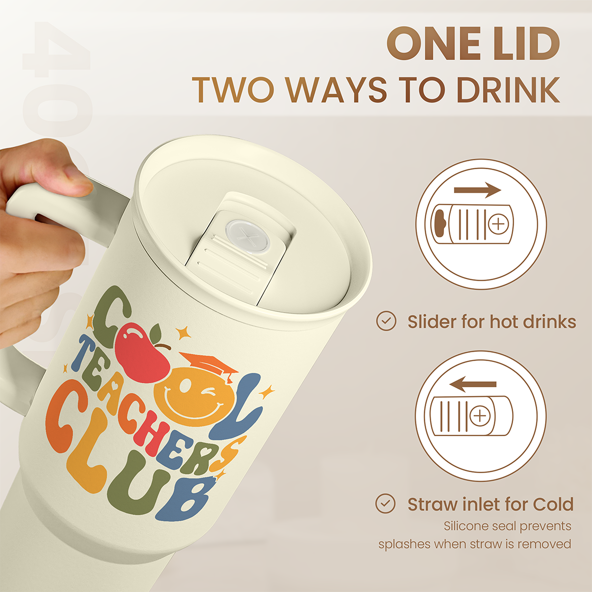 Cool Teacher Club Tumbler 40oz, Stainless Steel Insulated Coffee Travel Cup with Handle, Teacher Appreciation Gifts for Women, Teachers Gift for Valentines Birthday Farewell Christmas Teacher's Day