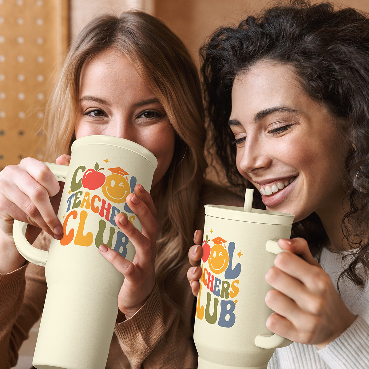 Cool Teacher Club Tumbler 40oz, Stainless Steel Insulated Coffee Travel Cup with Handle, Teacher Appreciation Gifts for Women, Teachers Gift for Valentines Birthday Farewell Christmas Teacher's Day