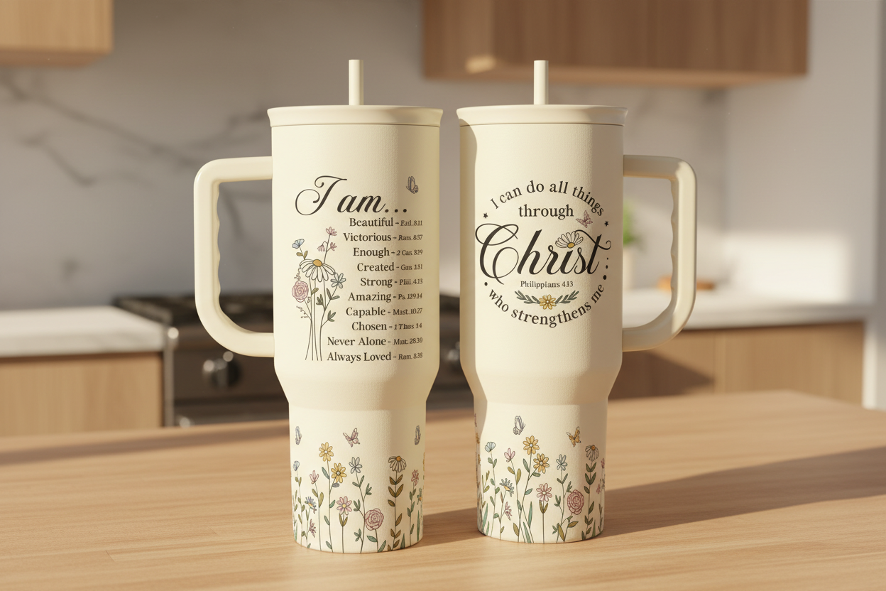 Christian Tumbler with Handle 40oz, Inspirational Gifts for Her, Religious Gift for Women Girl, Stainless Steel Insulated Coffee Travel Cup, Inspiration Gift for Christmas Birthday Mothers Day