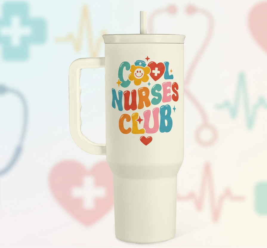 Nurse Tumbler with Handle 40oz, Cool Nurse Club Cup Coffee Travel Mug Tumblers with Straw, Nurse Appreciation Gifts for Women Female Nurses, Nursing Gift for Christmas Birthday Nurse Week