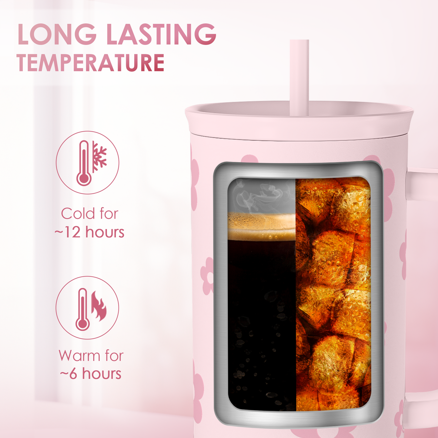 Floral Tumbler with Handle and Straw 40oz Stainless Sleel Slider Tumbler Travel Coffee Mug for Women - Gift Idea for Birthday Christmas