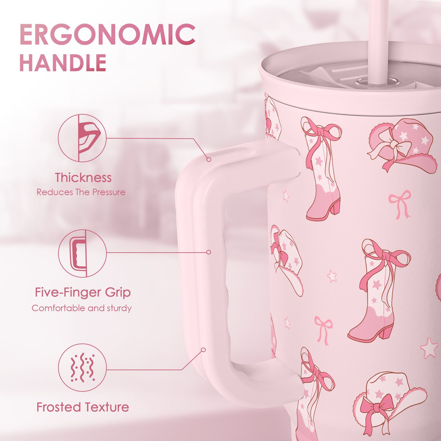 Cowgirl 40oz Slider Tumbler with Handle and Straw - Insulated Stainless Steel Travel Coffee Mug for Women Girls, Gift for Birthday, Christmas