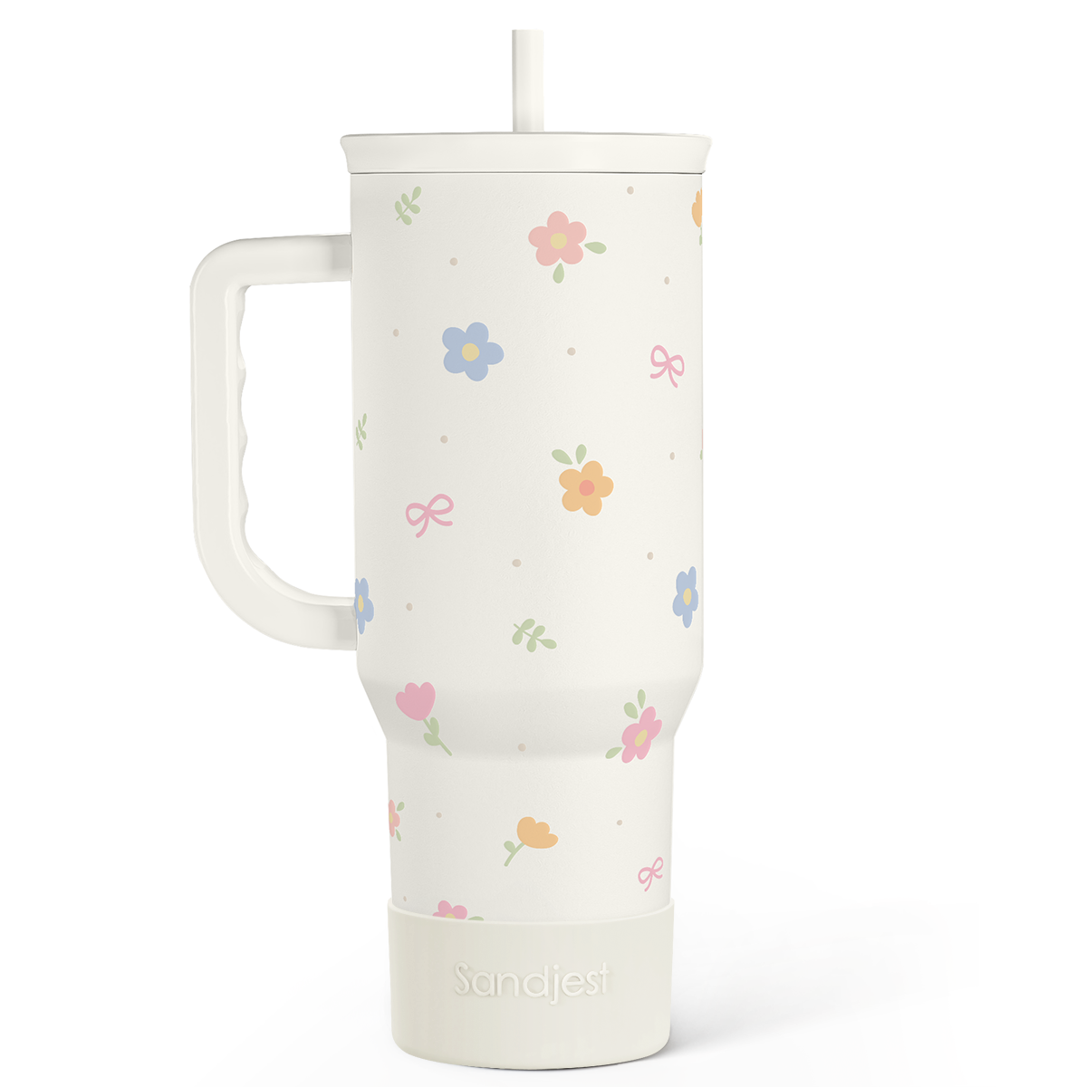 Floral 40oz Slider Tumbler with Handle and Straw - Insulated Stainless Steel Travel Coffee Mug for Women Girls, Gift for Birthday Christmas