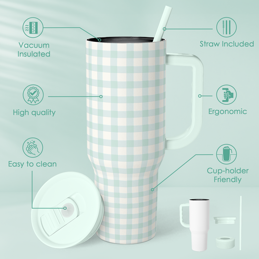 Mint Gingham Slidemate | Slider Tumbler with Handle 40oz