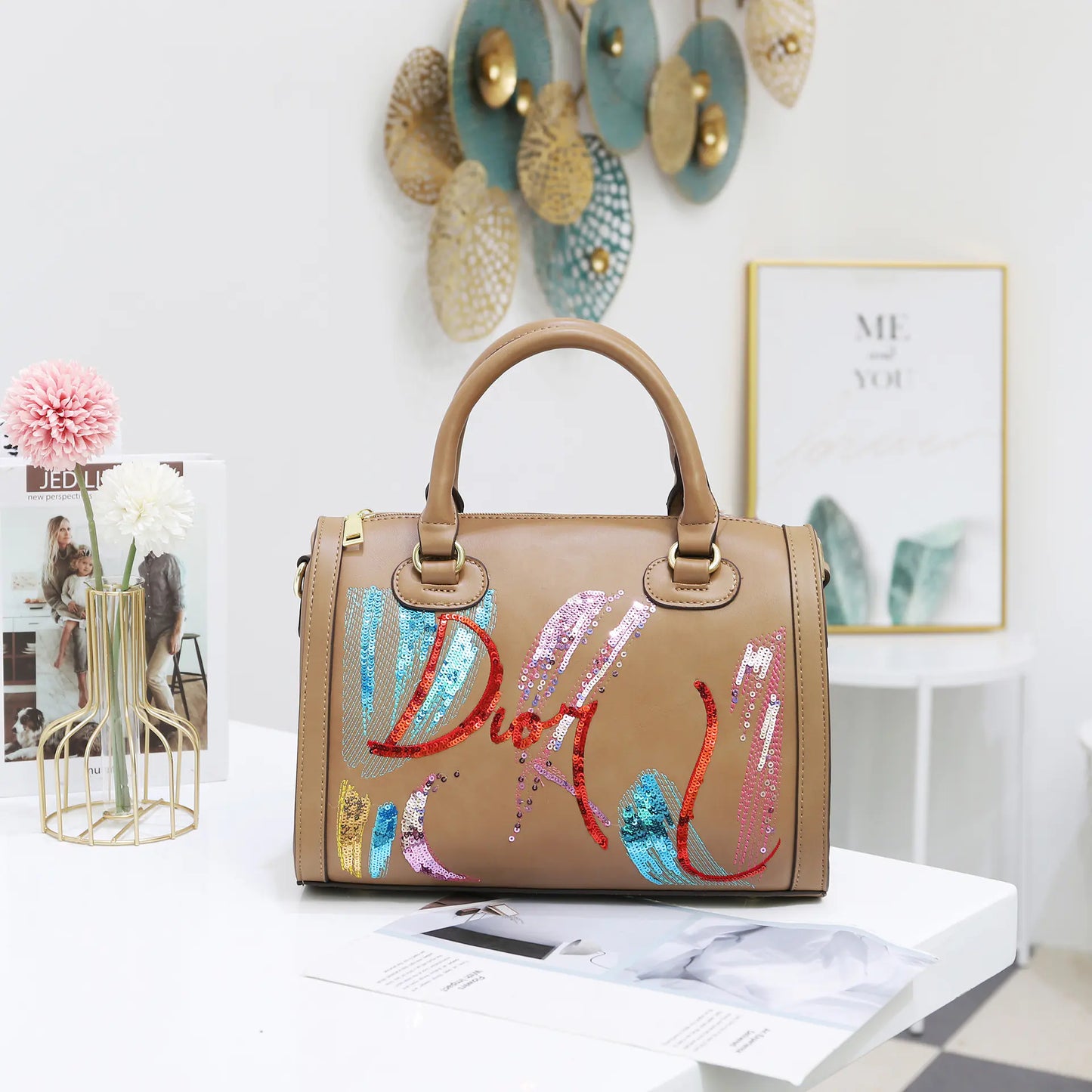 Sequin Embroidered Messenger Bag