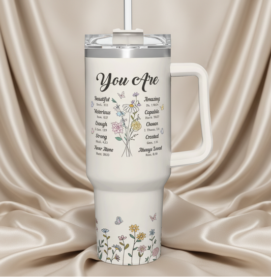 White Christian Quencher Tumbler with Handle 40oz