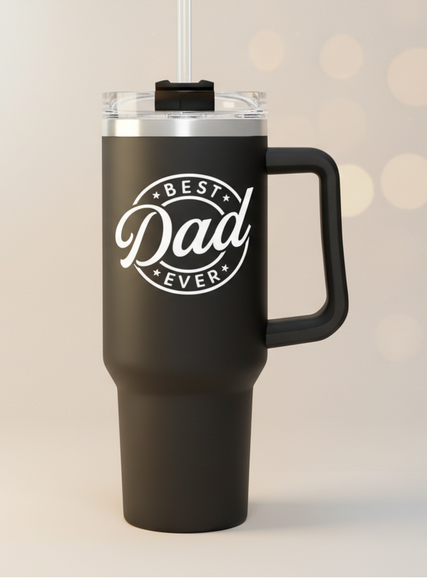 Best Dad Ever Tumbler with Handle 40oz Stainless Steel Insulated - Dad Gifts for Dad from Daughter Son - Coffee Tumbler for Dad Father's Day Birthday Christmas Cup Gift Set with Lid & Straw