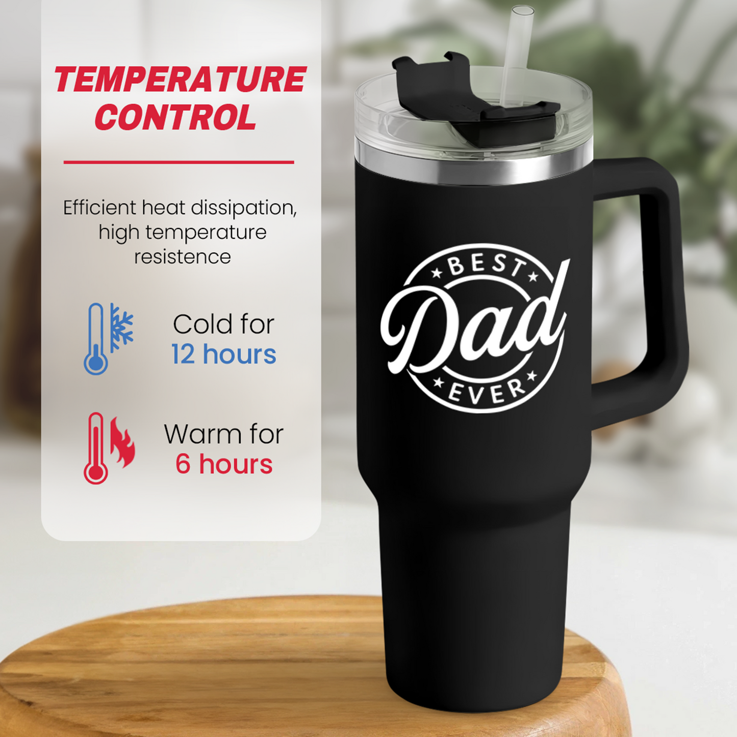 Best Dad Ever Tumbler with Handle 40oz Stainless Steel Insulated - Dad Gifts for Dad from Daughter Son - Coffee Tumbler for Dad Father's Day Birthday Christmas Cup Gift Set with Lid & Straw