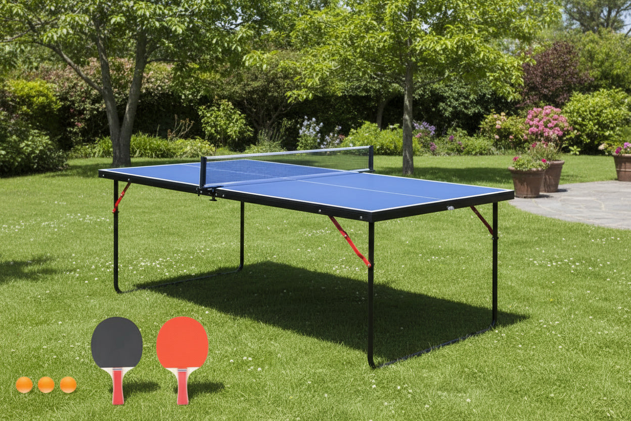 Folding 54-inch Blue Ping Pong Table Tennis Table Set with Net 2 and Paddles