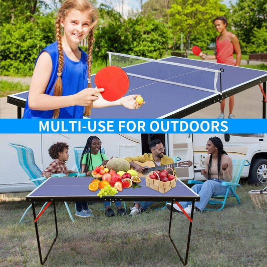 Folding 54-inch Blue Ping Pong Table Tennis Table Set