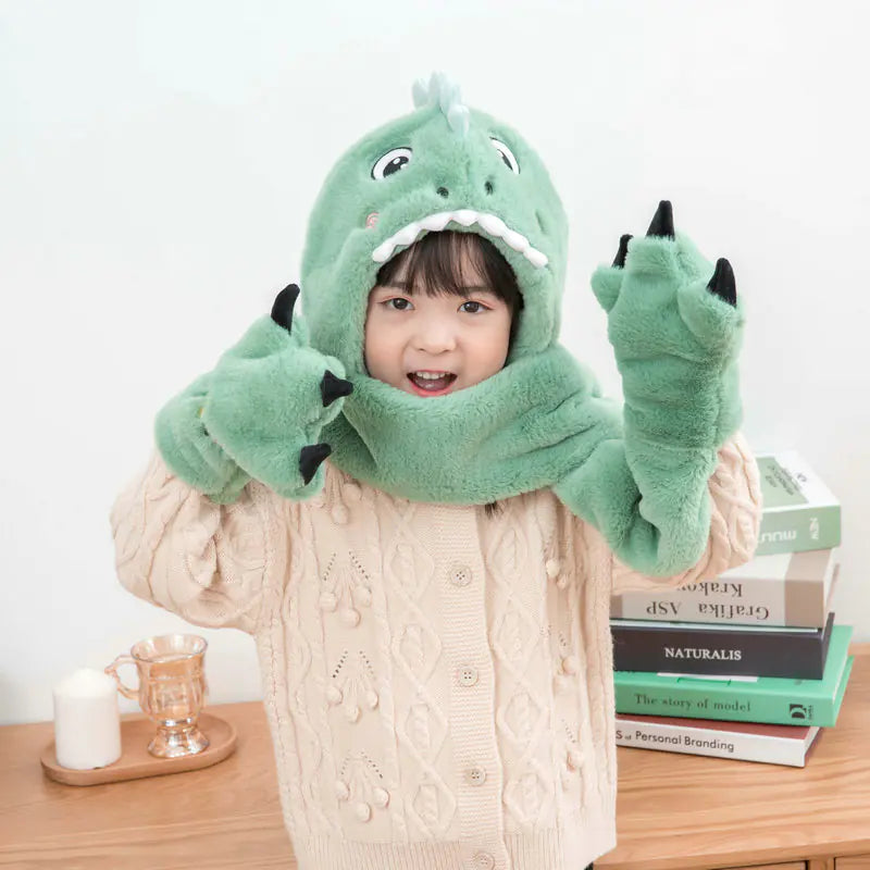 Warm Dinosaur Hat and Scarf Set
