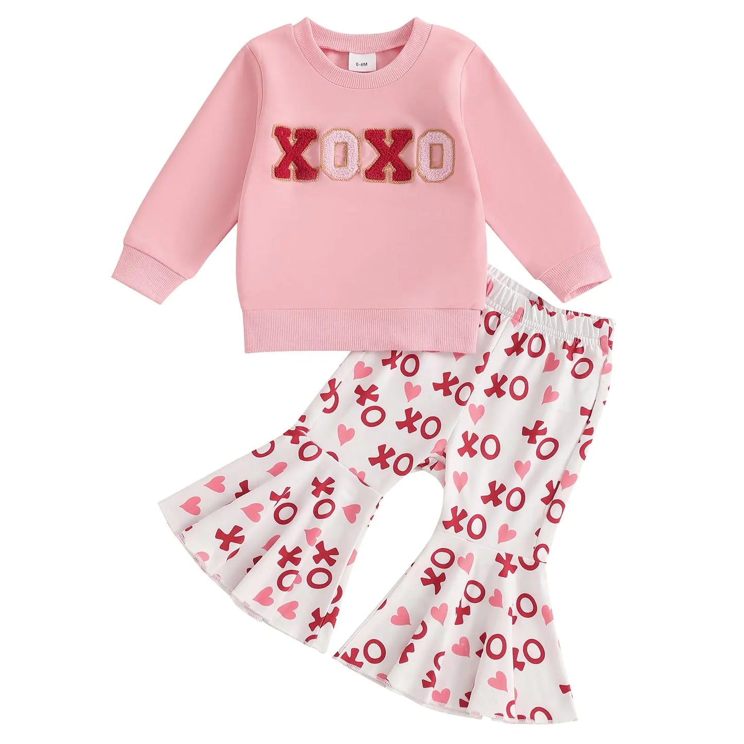 Toddler Girls Valentines Day Long Sleeve Sweatshirt and Heart Flared Pants