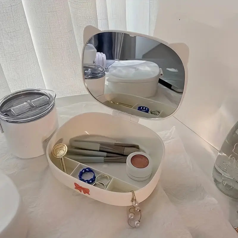 Compact Desktop Mirror with Jewelry Storage Box