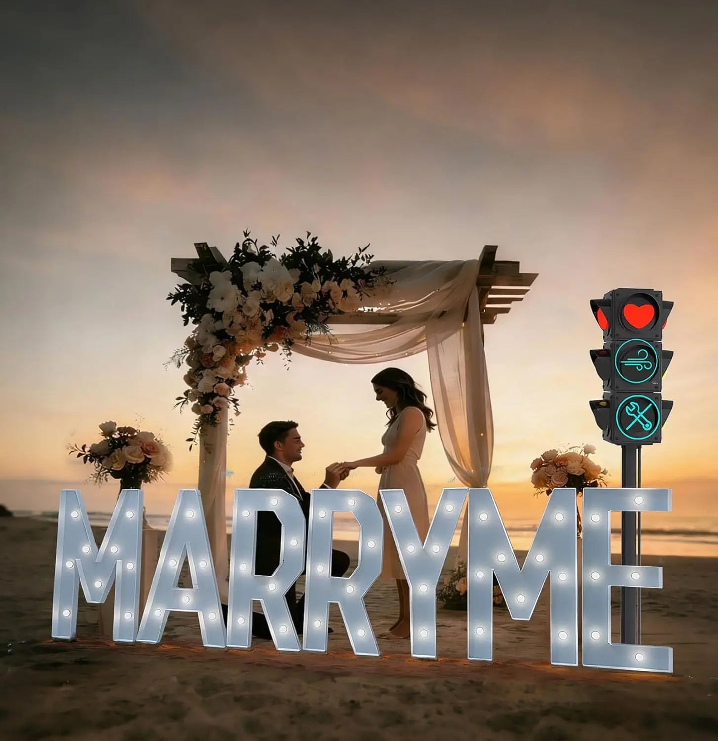 "Marry Me" Light-Up Letter Proposal Kit with 3FT Anti-Tip Stand