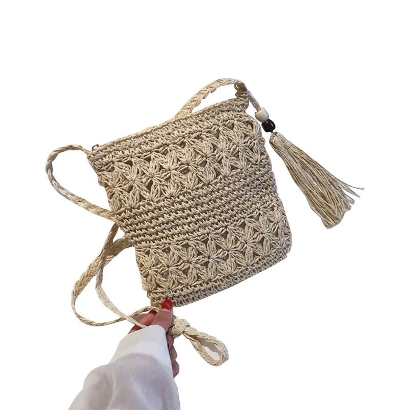 Beach Woven Straw Shoulder Messenger Bag with Tassel