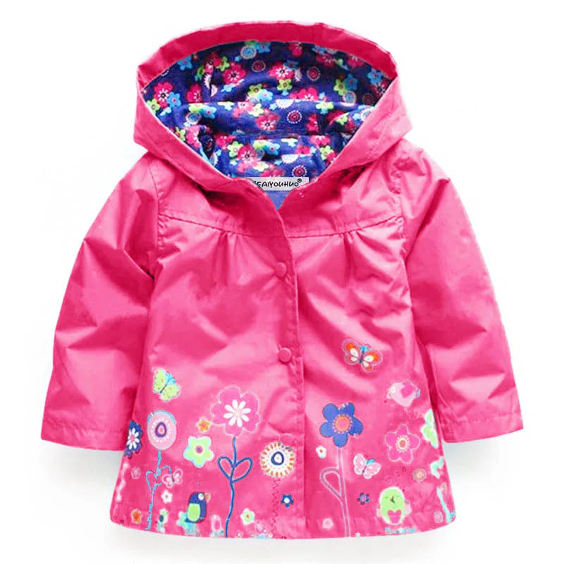 Girls Fashion Waterproof Children Clothes Autumn Casual Baby Boys Windcoat Long Sleeve Jacket Flower Print Kids Hoodie Outwear