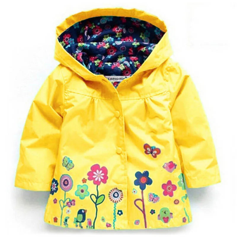 Girls Fashion Waterproof Children Clothes Autumn Casual Baby Boys Windcoat Long Sleeve Jacket Flower Print Kids Hoodie Outwear
