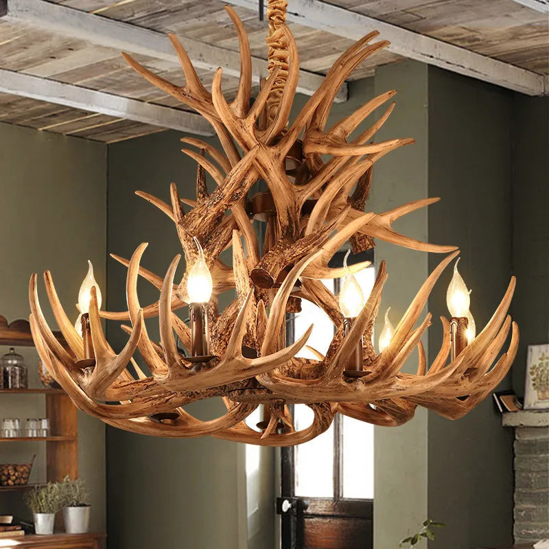 Deer Antler Chandelier: Resin Horn Lamp