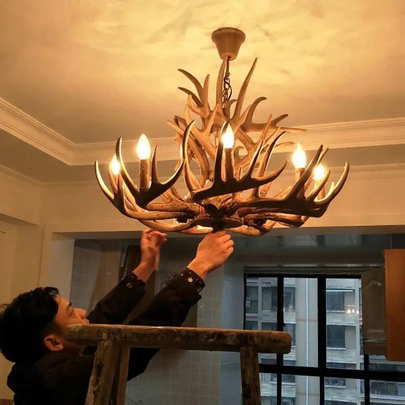 Deer Antler Chandelier: Resin Horn Lamp