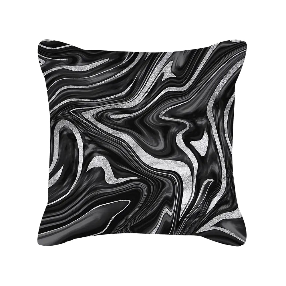 Silver Grey Geometric Print Peach Skin Throw Pillow