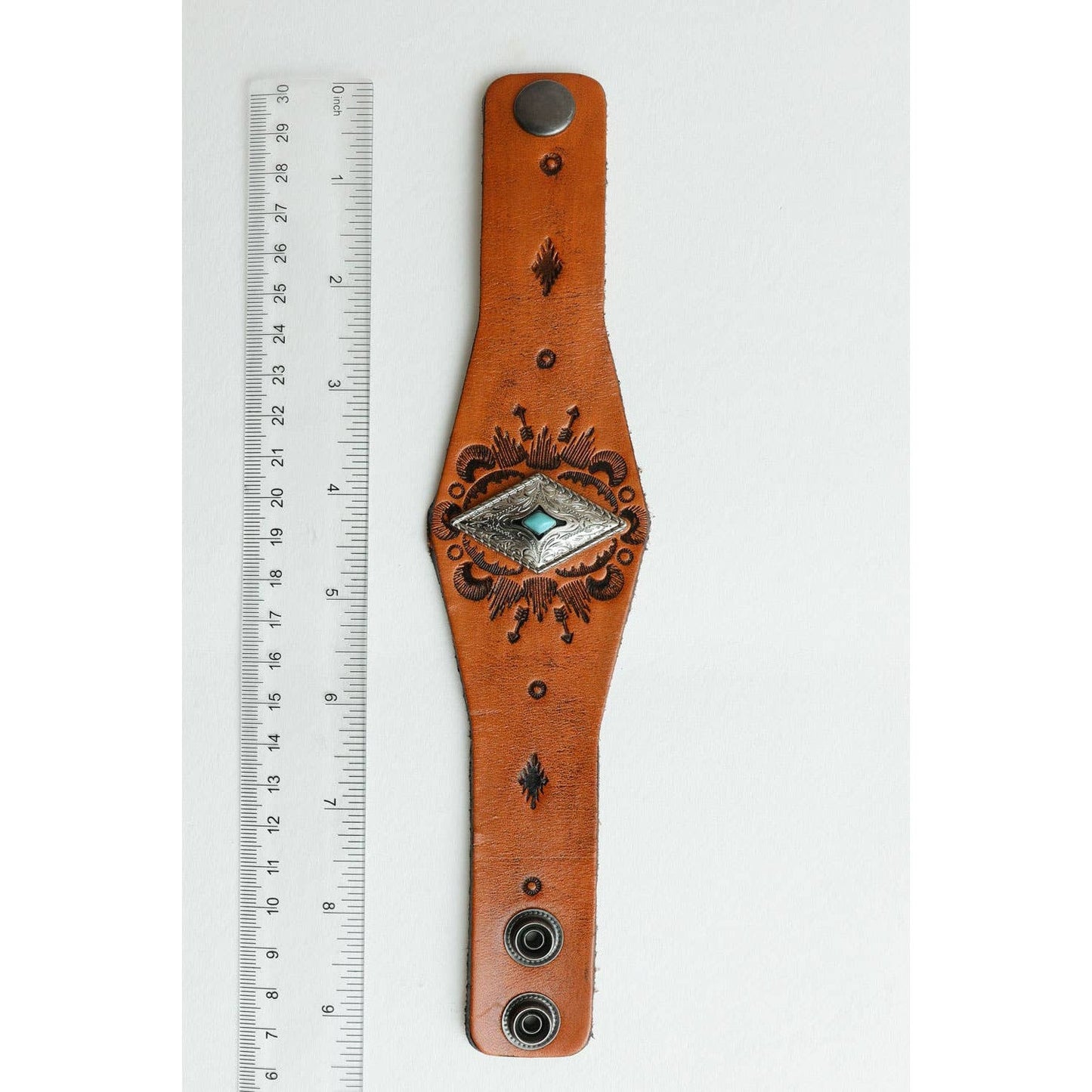 Handcrafted Diamond Piece Leather Cuff Bracelet