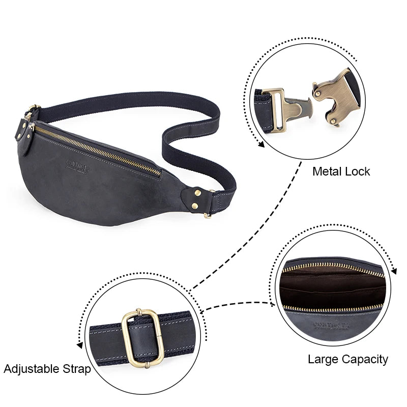 CONTACT'S 100% Genuine Crazy Horse Leather Fanny Pack
